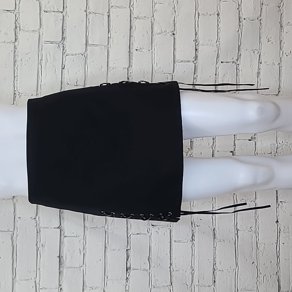 Helmut Lang Corset Cotton Blend Lace-Up Hi Waist A-Line Mini Skirt in Black NWT